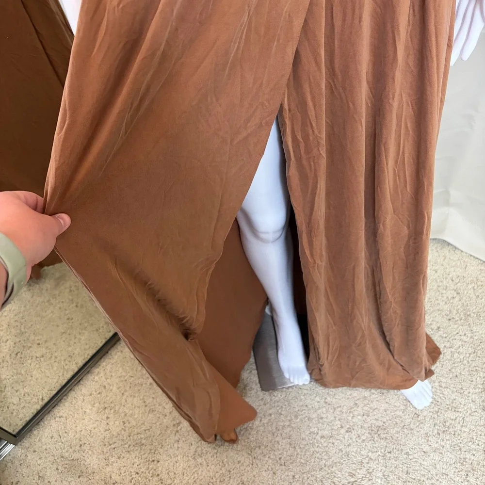 Stylestalker Rust Brown Cut Out Maxi Dress V-Neck High Slit Open Back Small